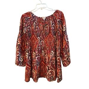 Spense Womens Multicolor Paisley Pleated Bell Sleeve Blouse Boho Size Medium